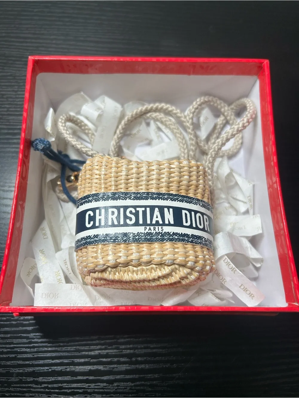 GWP Dior Straw Mini Bag with Navy Logo Band